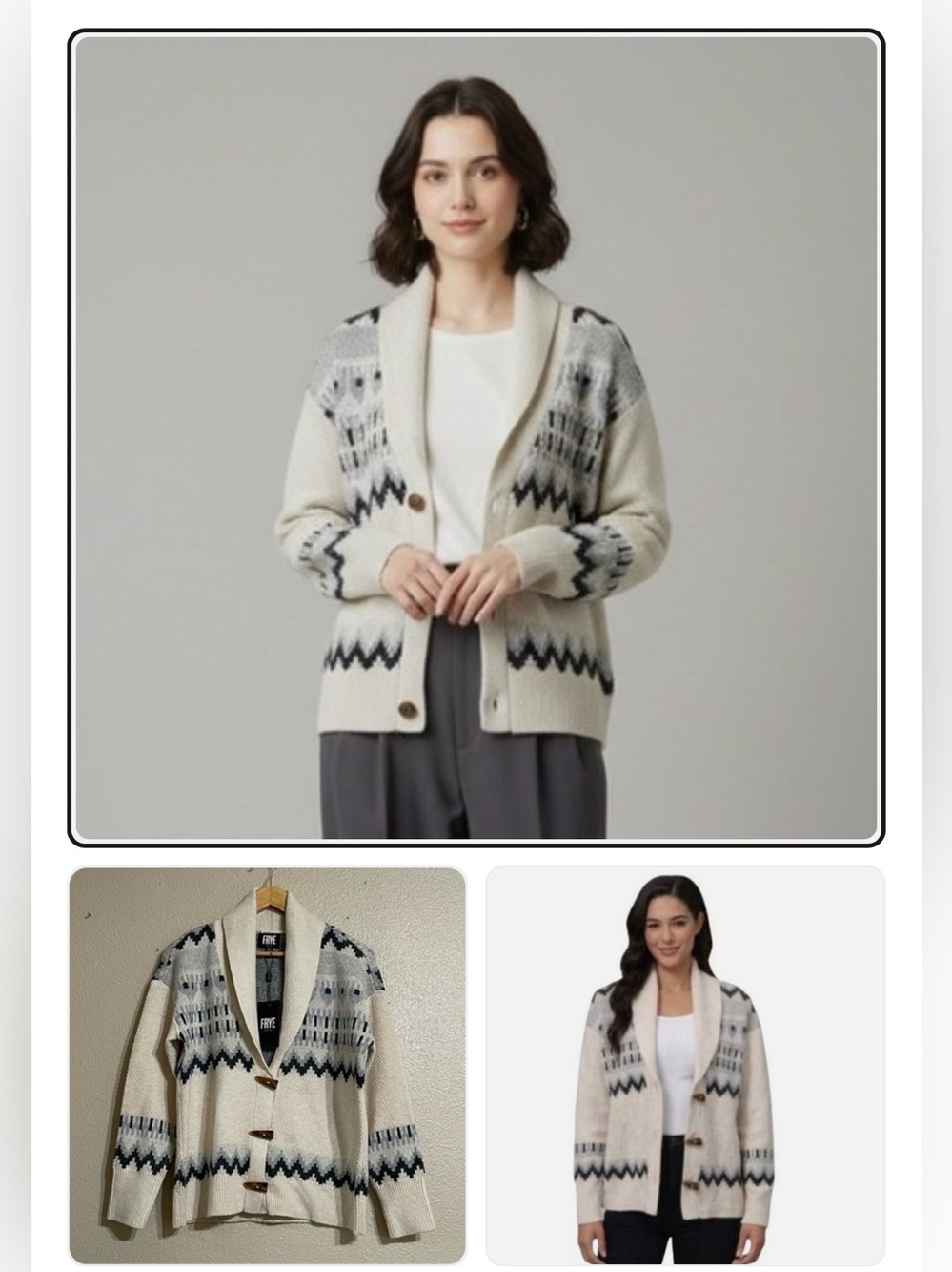 Frye Beige and Black Patterned Cardigan